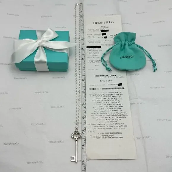 Tiffany & Co. Large Key Pendant Necklace Sterling Silver 925 Gift Box Authentic - Picture 12 of 12